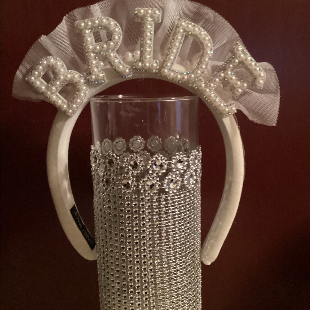White and Silver Bridal Headband with Crystal Embellishments